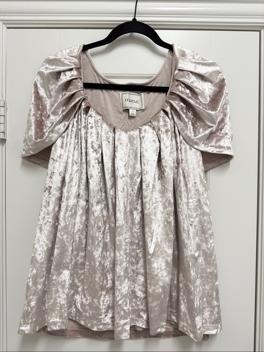 Maeve Velvet Blouse in Light Pink